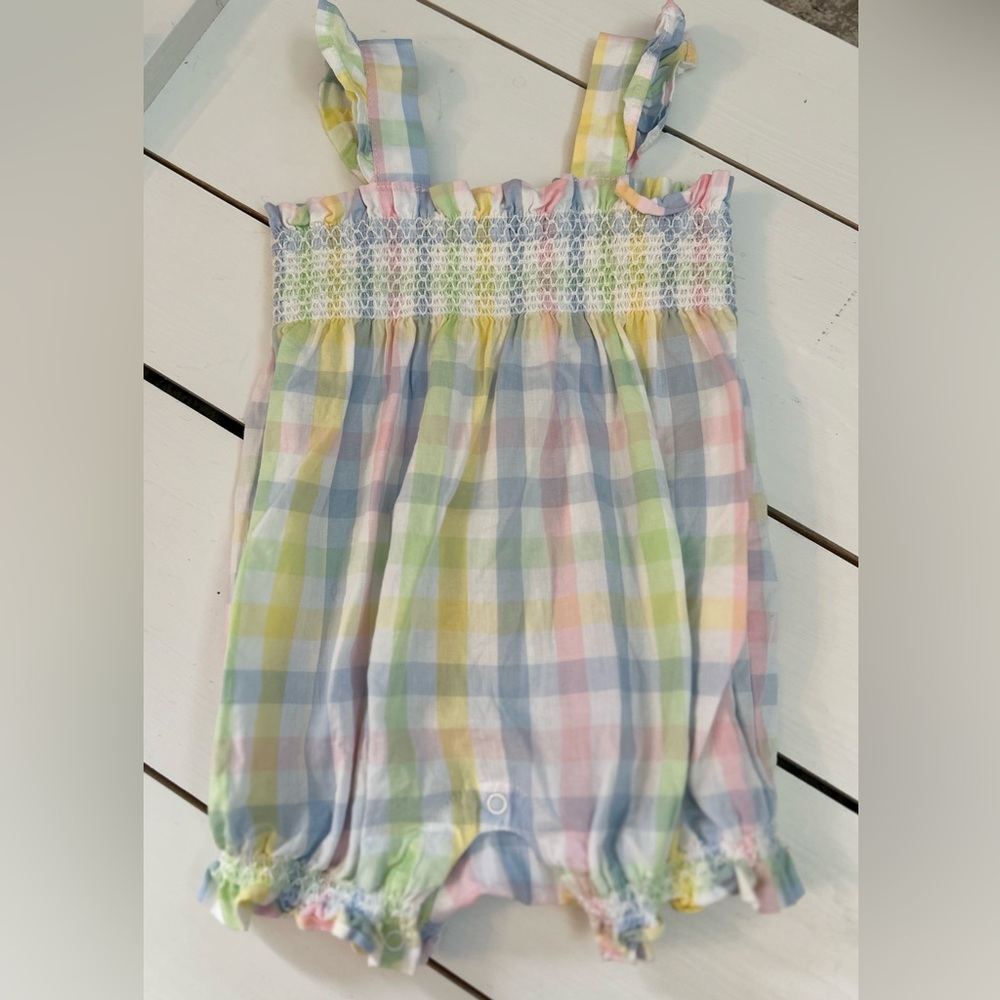 Little Me Pastel Plaid Baby Romper Baby Girl 9 Month